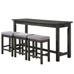 1 Drawer Counter Height Table with Backless Stools, Set of 4, Gray