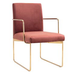 Fabric Upholstered Dining Chair with Metal Sled Base, Gold and Copper