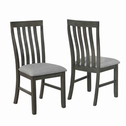 Wood and Fabric Dining Chair with Slatted Backrest, Set of 2,Gray and Brown