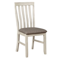 Wood and Fabric Dining Chair with Slatted Backrest, Set of 2, Gray and White