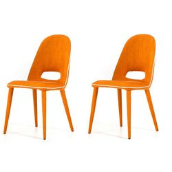Fabric Upholstered Metal Dining Chair with Welt Trim, Set of 2, Orange