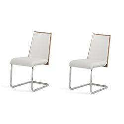 Leatherette Dining Chair with Cantilever Base, Set of 2, White and Brown