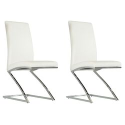 Leatherette Dining Chair with Z Shape Metal Base, Set of 2, White and Chrome
