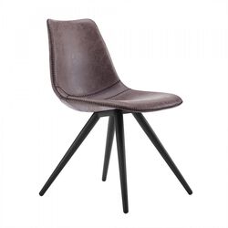 Leatherette Curved Dining Chair with Angled Legs, Set of 2, Brown and Black
