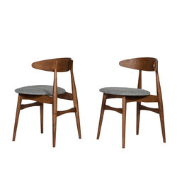 Grained Wooden Dining Chair with Padded Seat, Set of 2, Gray and Brown