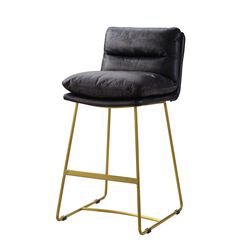 Leatherette Counter Height Chair with Metal Sled Base, Black and Gold