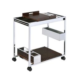 Metal and Wood Serving Cart with Tray and Floating Shelf, Brown and Silver