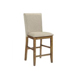Wooden Counter Height Chair with Fabric Upholstery,Set of 2,Brown and Beige