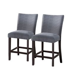 Fabric Counter Height Chairs with Curved Back, Set of 2, Blue and Brown