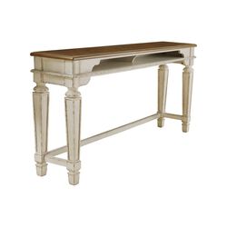 Wooden Counter Height Table with Open Compartments, Brown and Antique White