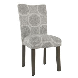 Medallion Pattern Fabric Upholstered Parsons Chair with Wooden Legs, Gray and Brown, Set of Two