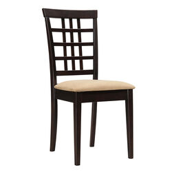 Geometric Wooden Dining Chair with Padded Seat, Set of 2, Brown and Beige