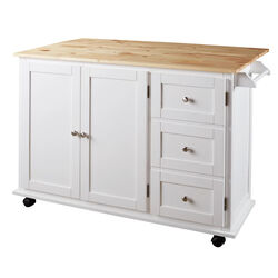 Wooden Kitchen Cart with 3 Doors and 2 Adjustable Shelves, White and Brown