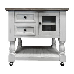 Farmhouse Style 2 Drawer Wooden Kitchen Cart with Plank Design Shelf, White and Brown