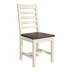 Farmhouse Wooden Dining Chair with Slatted Back, Set of 2, Brown and White