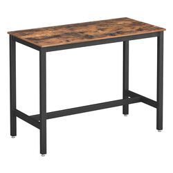 Rectangular Wooden Top Dining Table with Metal Frame, Rustic Brown and Black