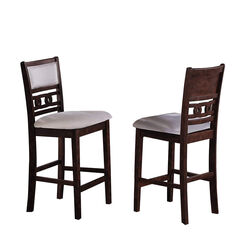 Fabric Counter Chair with Curved Lattice Back, Set of 2, Brown and Beige