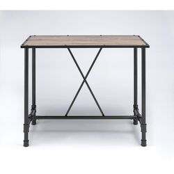 Industrial Style Rectangular Metal Bar Table With Wooden Top, Black and Brown