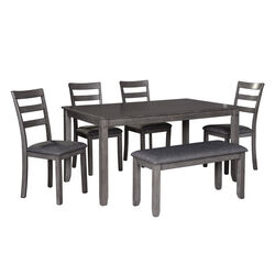 6 Piece Wooden Dining Table Set with Padded Chairs and Table, Gray