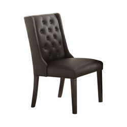 Button Tufted Royal Dining Chair, Set Of 2, Dark Brown