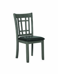 Cutout Back Wooden Dining Chair with Leatherette Seat, Gray and Black, Set of Two