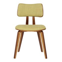 Fabric Upholstered Split Curved Back Wooden Dining Chair, Brown and Green