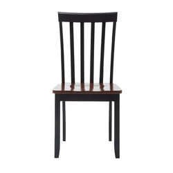 Wooden Seat Dining Chair with Slatted Backrest, Set of 2, Brown and Black