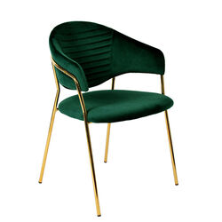Fabric Upholstered Dining Chair with Metal Legs, Set of 2, Green and Gold