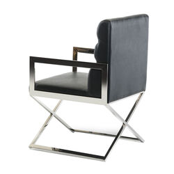 Leatherette Dining Chair with Stainless Steel Arms, Black and Silver