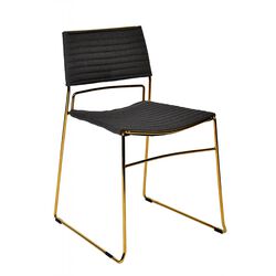 Ribbed Back Dining Chair and Metal Sled Base, Set of 2, Gray and Gold