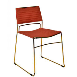 Ribbed Back Dining Chair and Metal Sled Base, Set of 2, Red and Gold