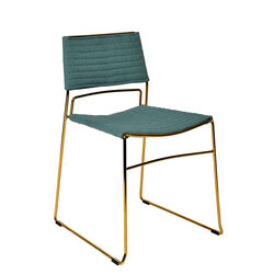 Ribbed Back Dining Chair and Metal Sled Base, Set of 2, Green and Gold