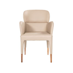 Wooden Dining Chair with Stitched Curved Backrest, Set of 2, Beige and Gold