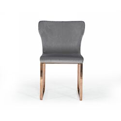 High Wing Back Metal Armless Dining Chair with Sled Base, Gray and Rosegold