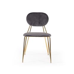 Metal Dining Chair with Angular Legs, Set of 2, Gray and Gold