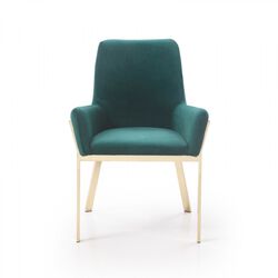 Fabric Upholstered Dining Chair with Straight Metal Legs, Green and Gold
