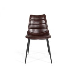 Leatherette Dining Chair with Horizontal Stitching, Set of 2, Brown