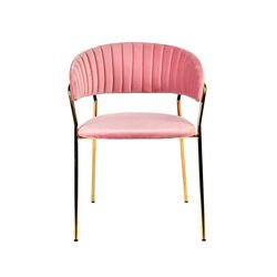 Fabric Upholstered Dining Chair with Metal Legs, Set of 2, Pink and Gold