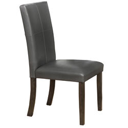 Wood and Leather Dining Side Chairs, Set of 2, Gray and Brown