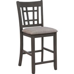 Wooden Dining Side Chairs with Open Grid Pattern, Set of 2, Gray and Brown