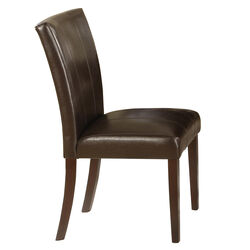 Wood and Faux Leather Dining Side Chairs with Stitch Details,Set of 2,Brown