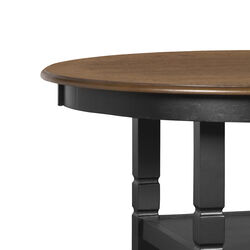 Round Wooden Counter Table with Two Open Shelves, Black and Brown