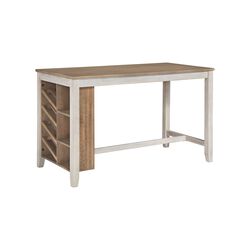 Wooden Counter Height Table with 8 Wine Bottle Rack,Brown and Antique White