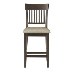 Fabric Wooden Counter Height Chair with Slatted Back, Set of 2, Brown