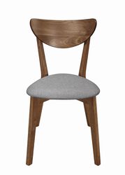 Wooden Plectrum Shape Padded Seat Dining Chair, Set of 2, Brown and Gray