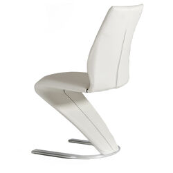 Faux Leather Dining Chair with U Shaped Base, Set of 2, White and Silver