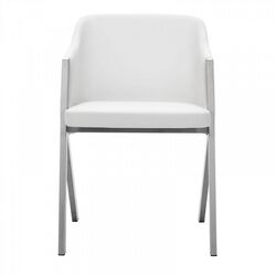 Leatherette Dining Chair with A Shape Base, Set of 2, White and Chrome