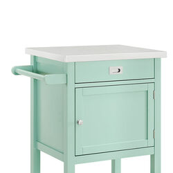 Wooden Apartment Cart with Drawer and Caster Wheels, Green and Silver