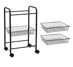 3 Tier Metal Frame Kitchen Cart with Casters and Grid Details, Black
