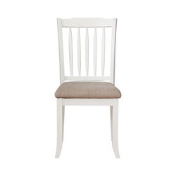 Slatted Wooden Dining Chair with Padded Seat, Set of 2, White and Beige
